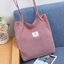FITDON Corduroy Totes Bag, Shoulder Handbags for Women Girls Big Capacity Shopping Bag with Inner Pocket - Pink