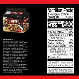 Paldo Fun & Yum Jjajangmen Instant Noodles, Pack of 4, Brothless Chajang Ramen with Savory & Sweet Black Bean Sauce, Oriental Style Korean Ramyun, Soupless K-Food, (Pack of 4)