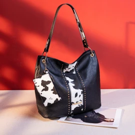 Montana West Hobo Bags for Women Bucket Shoulder Purses and Handbags Summer Tote Bag Medium Cow Print Leather Bag with Coin Wallet MWC-1031BK