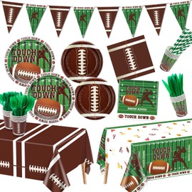 Football Party Decorations - 163Pcs Football Supplies Including Football Plates and Napkins, Cups, Banner and Tablecloth for Kids Fans Tailgate Gameday Football Birthday Party, Serve 20 Guests