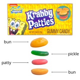 Krabby Patty Theater Box Gummy Candy, Shareable Sized Boxes for Movies, Road Trips, etc., Chewy Candies, 2.54 Ounces, 3 Pack