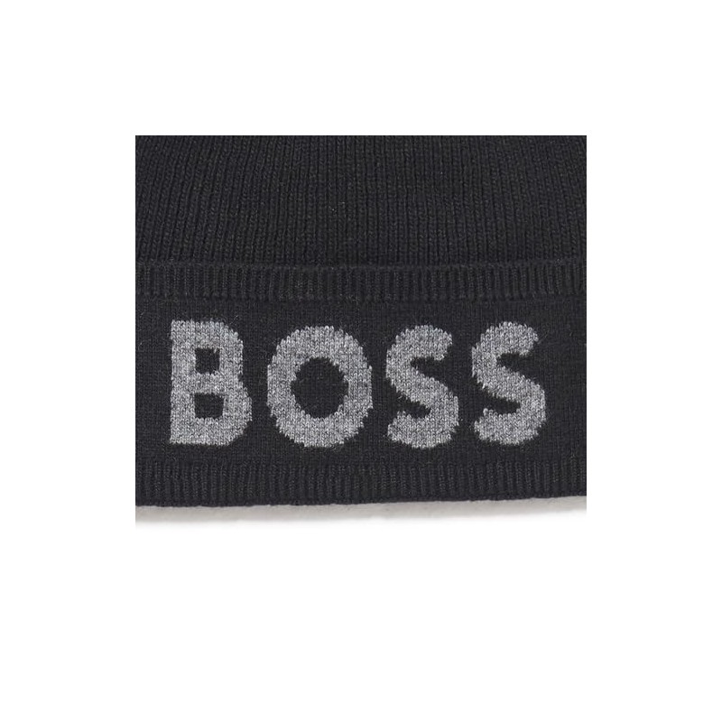 BOSS Big Logo Knit Hat, Black Crow, One Size