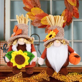 BWFY 2pcs Fall Gnomes Decorations for Home, Thanksgiving Gnomes Plush with Pumpkin & Sunflower, Fall Gnome Home Table Tiered Tray Decor, Thanksgiving Harvest Autumn Decoration Gift