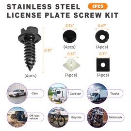 Ohleats 4 PCS Licence Plate Screw Kit, Rustproof Stainless Steel License Plate Screws, Anti-Theft Self Tapping Mounting Bolts for Securing Licence Plate Frame, Car Accessories (Black-4PCS)