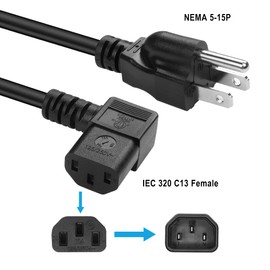 JSADZKJ 90 Degrees IEC320 C13 to NEMA 5-15P Power Cord 3 Prong Universal Power Cord 10A/125V NEMA 5-15P to C13 Left Angle Computer Power Cord for Monitor PC TV Printer 11.8in/2Pcs