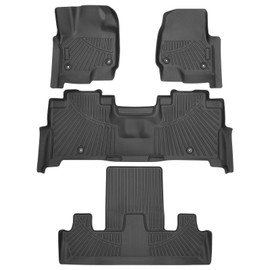Powerty Floor Mats for 2018-2023 2024 Ford Expedition with 2nd Row Bucket Seats Accessories All Weather Floor Liner 3D TPE 1st & 2nd Row Floor Mat Heavy-Duty Floor Liners
