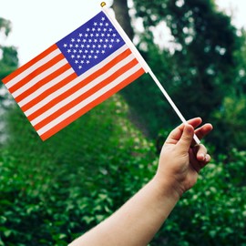 American Flag on Sticks USA Flag 10Pcs Handheld US Flags HandHeld Mini Flags Hand Wave Flags United States of America USA Flag American Stars & Stripes Flag for 4th July Independence Day,14 X 21cm
