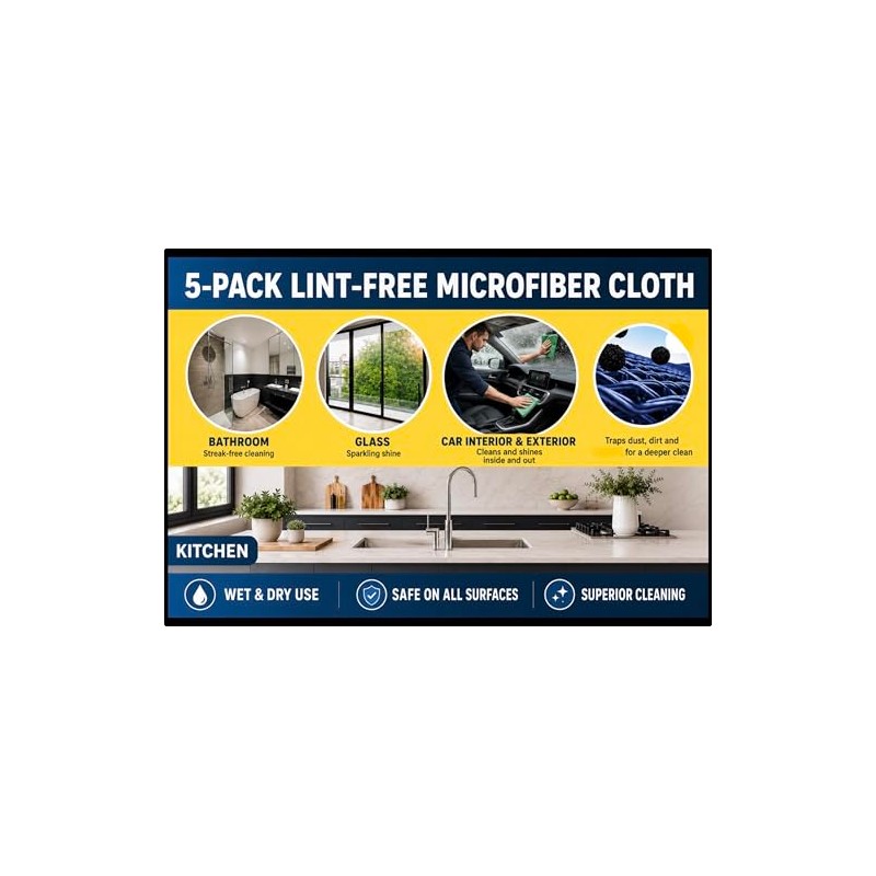 Super Absorbent Microfiber Cleaning Cloth Set of 5