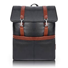 McKleinUSA Element Pebble Grain Calfskin Leather 17" Leather Two-Tone Flap-Over Laptop & Tablet Backpack Black (18472)