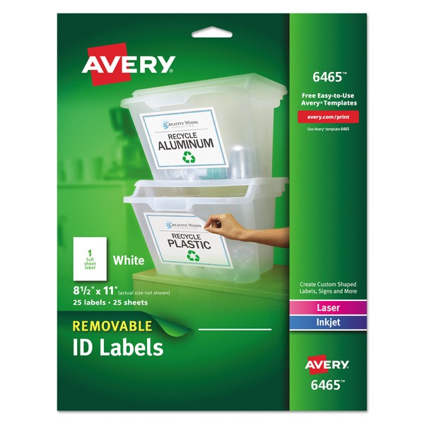 Avery Self-Adhesive Removable Laser Id Labels, White, 8.5 x 11