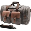 Wildroad 60L Travel Duffel Bag, Expandable Canvas Genuine Leather Duffle