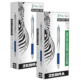 Zebra Z-Grip Flight Retractable Ballpoint Pen, Bold Point, Blue Ink, 12 Per Pack, 2 Packs (ZEB21920-2)