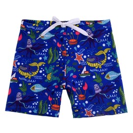 NautySaurs 2-Pack Boys Swimming Trunks Toddler Kids Dinosaur Swim Shorts Cute Shark Clownfish Swimwear, Dinosaurs + Underwater World, 5-6 Years