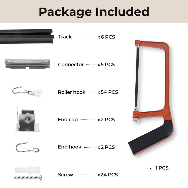 Curtain Track, Ceiling Curtain Track with Roller Hooks, Ceiling Mount