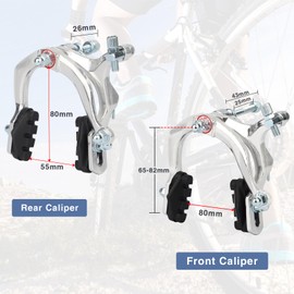 WEEROCK Bike V Brake Set Linear Brake Set Rim Brake 1 Pair of Front and Rear Brake Sets with Brake Levers and Cables for Bike, MTB, Mountain Bike Hybrid Bike Commuter Bike, Silvery