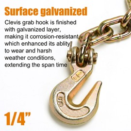 Leero Leero G70 1/4" Clevis Grab Hook, Heavy Duty Forged Steel Rigging Chain Hooks with 3,300 Lbs(1.63 Tons) Working Load Limit, Tow Hook for Transport Truck Trailer, Yellow Zinc Finish, 4 Pack