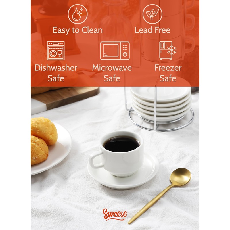 Sweese Porcelain Espresso Cups Set, 4 oz Stackable Cups with