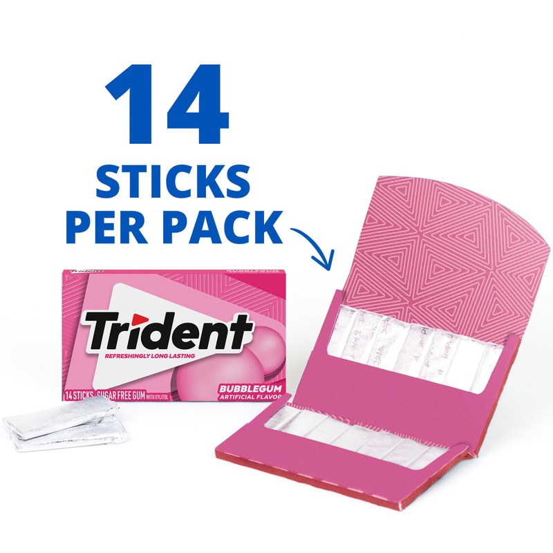 Trident Bubblegum Sugar-Free Chewing Gum, 12 Packs of 14 Pieces