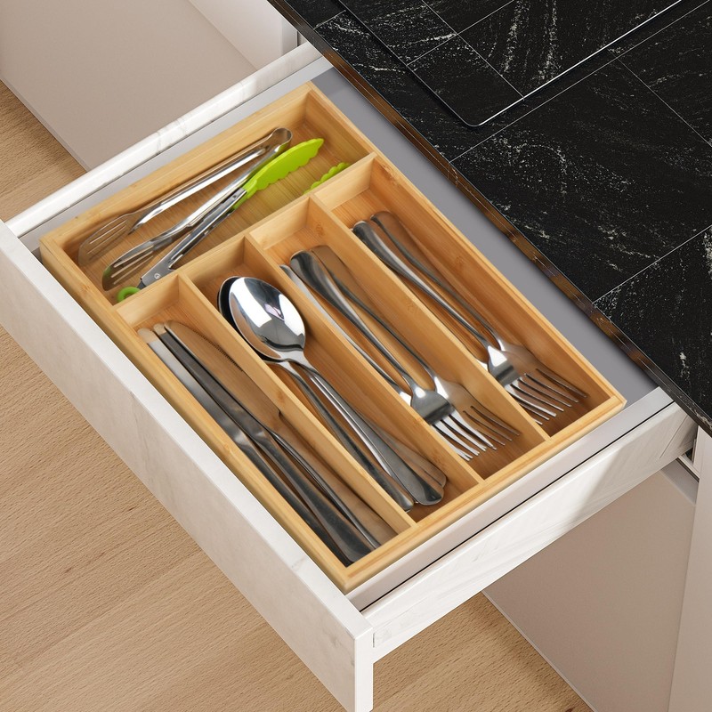 LotFancy Bamboo Kitchen Drawer Organizer, 9.5 Inch Silverware Tray for