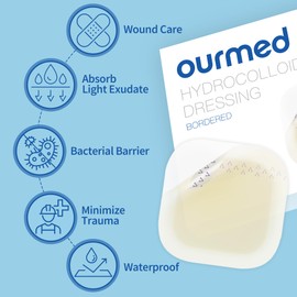 Ourmed Hydrokolloid-Verbände groß 10 x 10 cm, 1,2 mm dick, wasserdichtes Wundpflaster mit Klebefläche für leichte Exsudatwunden, Blasen, Akne, oberflächliche Wundversorgung, 10 Stück