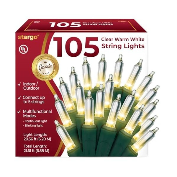 Clear Warm White Christmas Tree Lights - 20 ft String