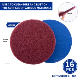 Marrio 16 PCS 5 Inch Flocking Scuff Pads, Drill Brush Attachment, Discs Polishing Scrub Pad Buffing Scouring Pads Cleaning Tools
