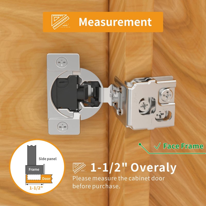 Chibery 50 Pack 1-1/2" Overlay 4D Soft Close Concealed Hinges