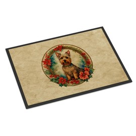 Caroline's Treasures DAC2310MAT Australian Terrier Christmas Flowers Doormat Front Door Mat Indoor Outdoor Rugs for Entryway, Non Slip Washable Low Pile, 18H X 27W