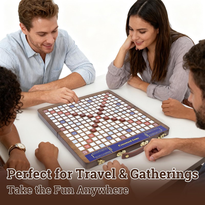 Wooden Folding Crossword Board Game – Word Game Set with
