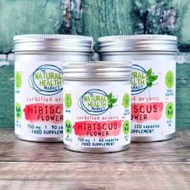 Organic Hibiscus Flower 700mg Capsules - 90 Capsules Tin - Made with 100% Organic Hibiscus Flower