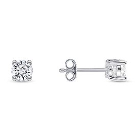 925 Sterling Silver Round Solitaire Cz Push Back Stud Earrings Rhodium Plated - 4mm