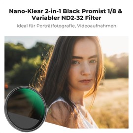 K&F Concept 2-in-1 Filter 67 mm Black Mist 1/8 & ND2-ND32 Filter, Black Promist 1/8 & Variable ND2-32 (1-5 Stops) with Multi-Coating (Nano-Klear)