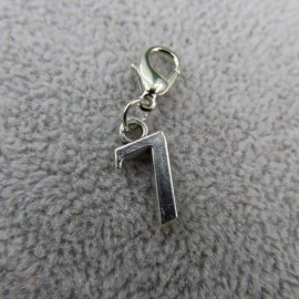 Pemby Studio Initial NUMBER 7 Seven Charm Zipper Pull Keychain Add On Clip Silver Tone Lucky