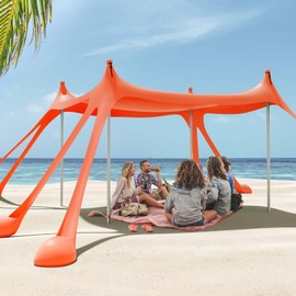 Gardentime Beach Tent Canopy Sun Shelter 10x10ft UPF50+ Protection Portable Sun Shade Tent with 8 Sandbags, 4 Poles, 2 Sand Shovels, Ground Peg for Outdoor Backyard Camping Fishing Picnic Orange
