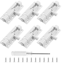 Biaungdo 6 Pcs Slide Bolt Latch Lock, 2 Inch Small Barrel Bolt Door Security Slide Latch Lock Aluminum Alloy Gate Sliding Lock Door Latch with Screws & Screw Driver(White)