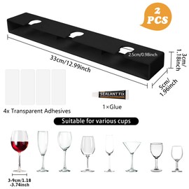 2Pack Wine Glass Holder, Wine Glass Holder Under Cabinet, No Drilling Installation Wine Glass Rack for Kitchen,Bar and Restaurant (Black)