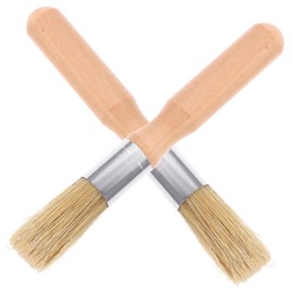 LIFKOME 2Pcs Stencil Brush Round Head Wooden Handle Small Bristle Brush for Oil and Acrylic Painting for DIY Art Crafts Comfortable Grip for Adults