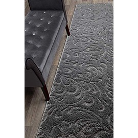Custom Size Hallway Runner Rug, Slip Resistant, 26 Inch Wide X Your Choice of Length, Labyrinth Anthracite, 26 Inch X 26 feet
