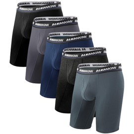 BAMBOO COOL Men's Long Boxer Briefs Performance Long Leg Sports Boxer Brief Underwear MultiPack