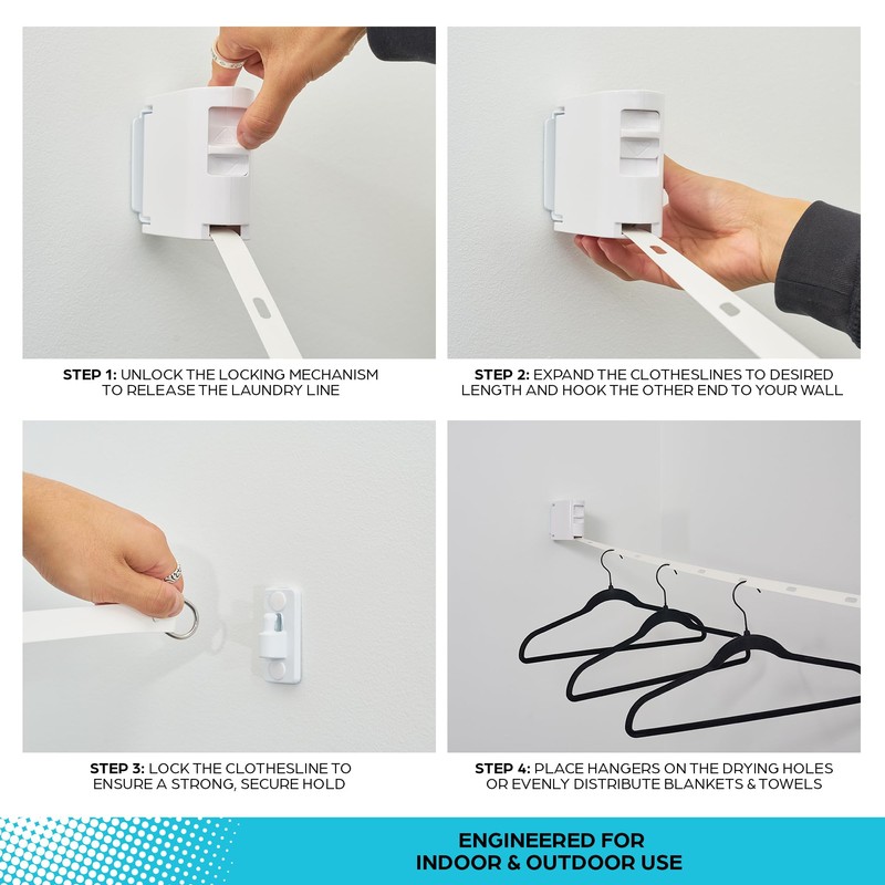 Slide Innovations Retractable Clothesline – 13 ft Indoor & Outdoor