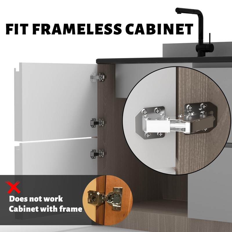 BESTEEL 80 Pack Hidden Hinges Soft Close Surface Mount Kitchen