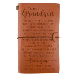 Gift for Grandson from Grandma Grandpa, To My Grandson Engraved Leather Journal Gift, Grandson Travel, Writing Notebook Gift, Grandson Graduation Birthday Christmas Gift from Grandparents
