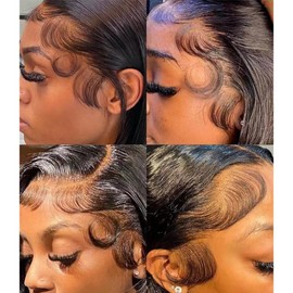 Ysdqs Hair Edges Hair Top Swiss HD Lace 100% Real Human Hair Reusable Breathable Invisible Lace Hairline Baby Hair Stripes Natural Black Curly Baby Hair for Women (2pcs "一")