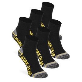 mehrstrumpf 6/12 Pairs Men's Work Socks Quarter Half Height + Reinforced with Anti-Bubble Protection + Cotton Robust All Weather, 6 Pairs (Black), 46 - 48