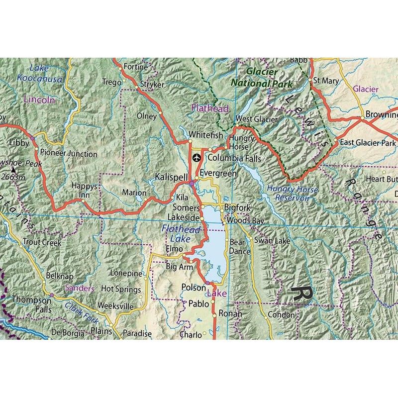 Montana Physical Map - 16.5 x 26.5 Inches - Paper
