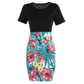 Women's Work Dresses, Floral Elegant Midi Casual Dress for Women, Vintage 3/4 Short Sleeve Office Dress, O-Neck Maxi Splicing Floral Pencil Dress, Women's Short Sleeve Bodycon Business Pencil Dress