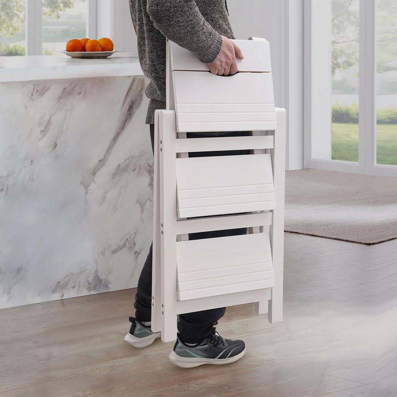 Hteedy Folding Step Ladder, White Folding Step Ladder 3-Layer Folding