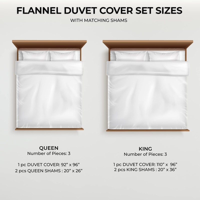 Azores Home Cotton Flannel Queen Duvet Cover Set, Oversized, Wrinkle