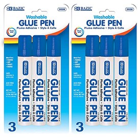 BAZIC Washable Glue Pen 1.7 Oz. (50 mL), Liquid Clear Glues Bond Adhesive for Art Crafts Project at School Home Office (3/Pack), 2-Packs