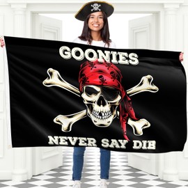 Goonies Never Say Die Flag – Jolly Roger Flag – Pirate Funny Flag – 110Den polyester - Double-side Print - 2 brass eyelets, large 5ft x 3ft